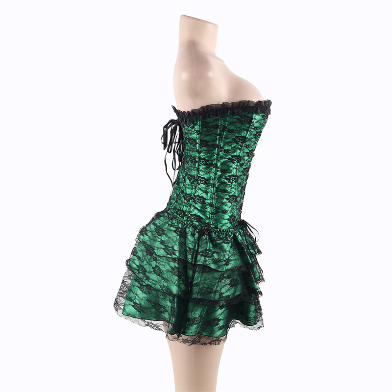 F3243-1 Green Lace Sexy Corset With Skirt